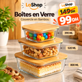 Lot de 3 Boîtes en Verre avec Couvercles en Bambou