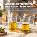 Ensemble de 2 Bouteilles à Huile en Verre avec Support en Bois