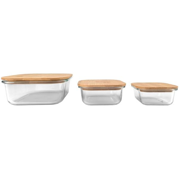 Lot de 3 Boîtes en Verre avec Couvercles en Bambou