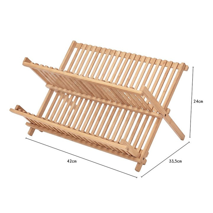 Égouttoir à Vaisselle Pliable en Bambou Naturel